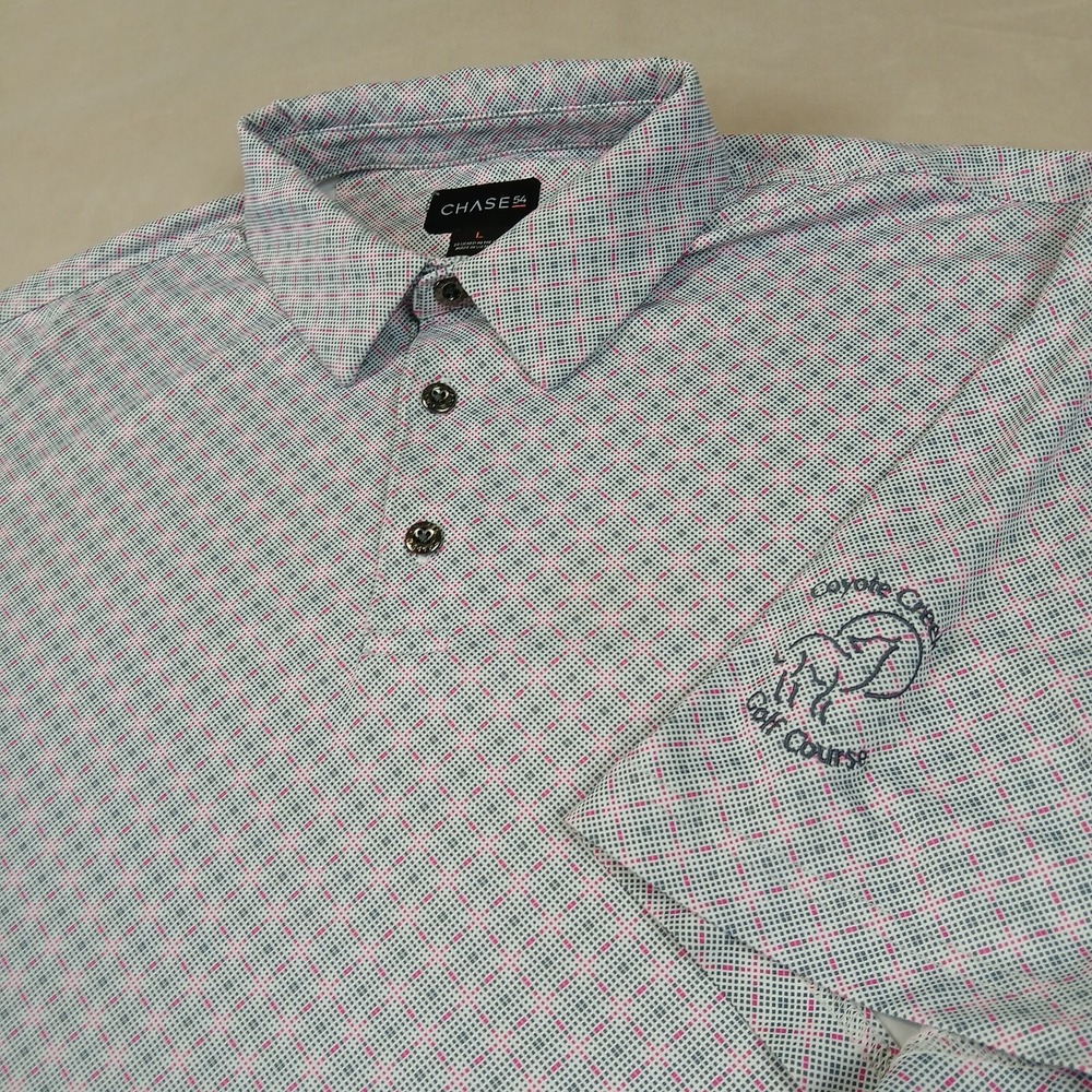 Chase 54 Large Mens Shirt Polo‎ Golf Stretch Performance All Over 24x31 *DEFECTS